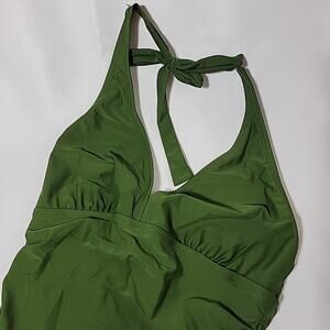 Adore Me Deep V Halter Neck Green 1-Piece Swimsuit Bathing Suit Size 1X EUC